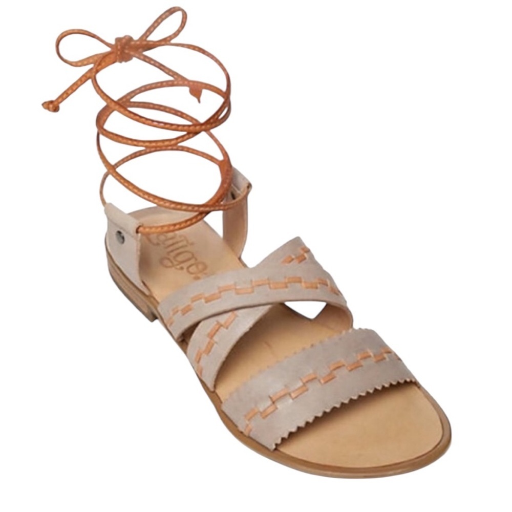 Latigo gem light gray and tan leather ankle wrap boho sandals